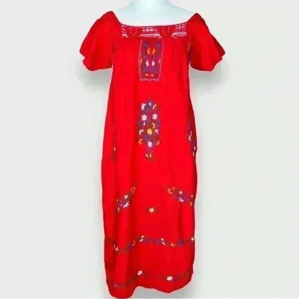 Red Embroidered Women’s Off-Shoulder Maxi Dress